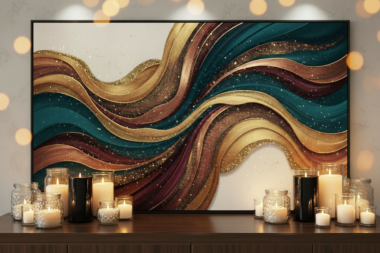 keep the picture and change the candle jars to pearl color, gold color and black