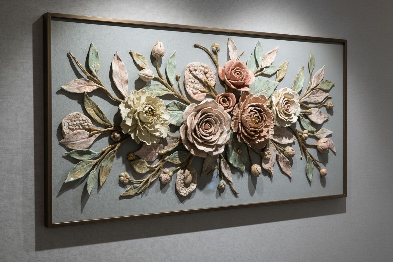 a floral peice of textured wall art