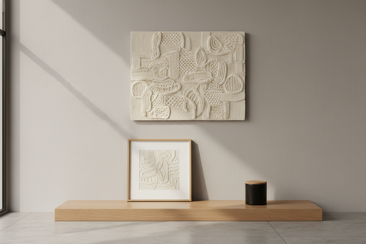 make the picture smaller and also add a smaller matching picture sitting on a table near a black candle jar