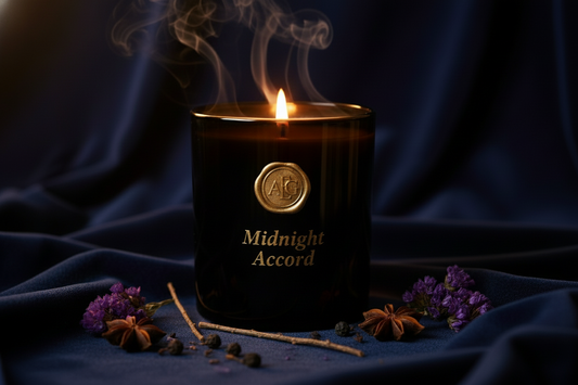 This candle is in a black jar and is called midnight accord.  Create a background with the candle