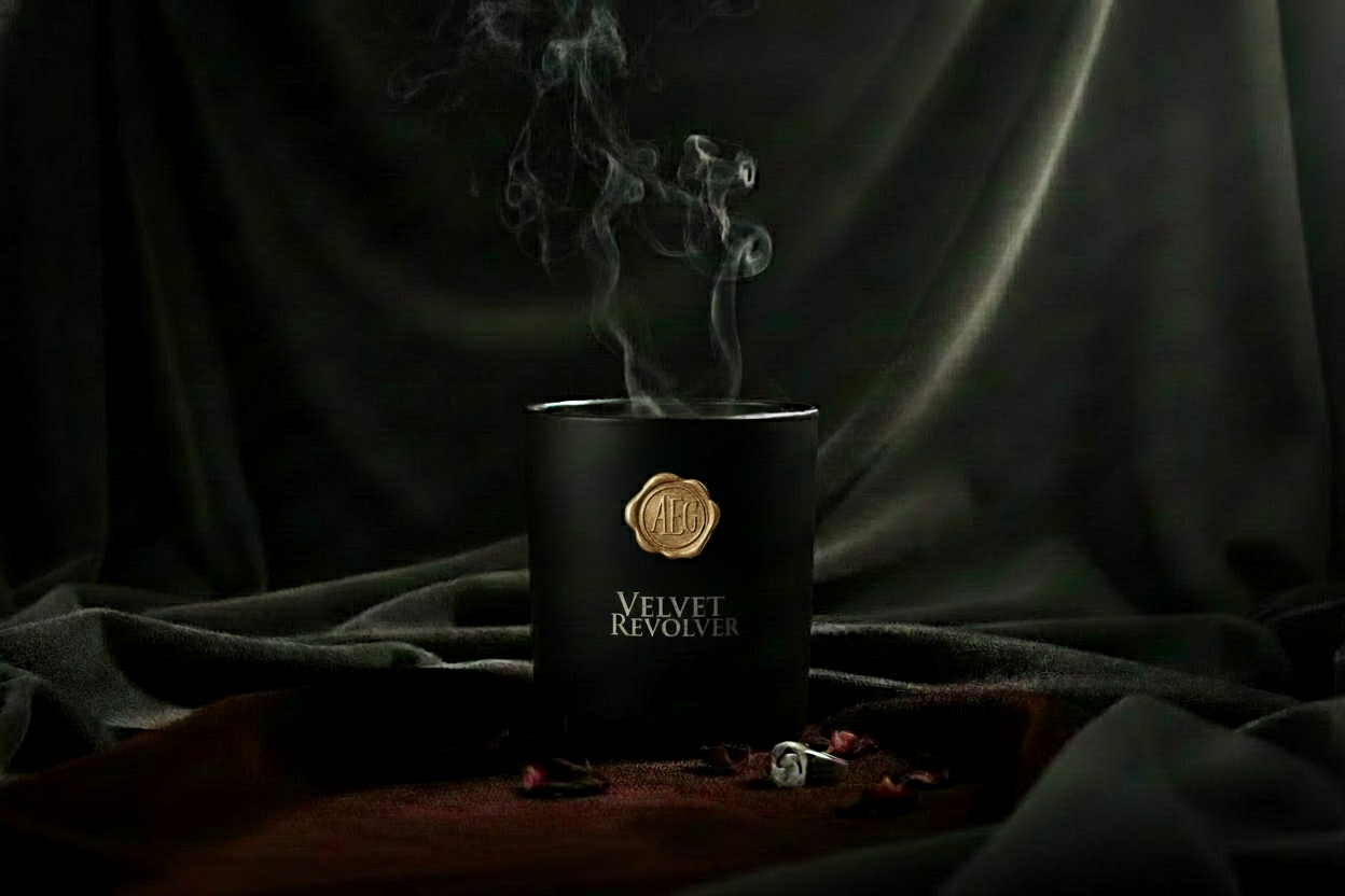 This candle is in a black jar and is called velvet revolver, create a background